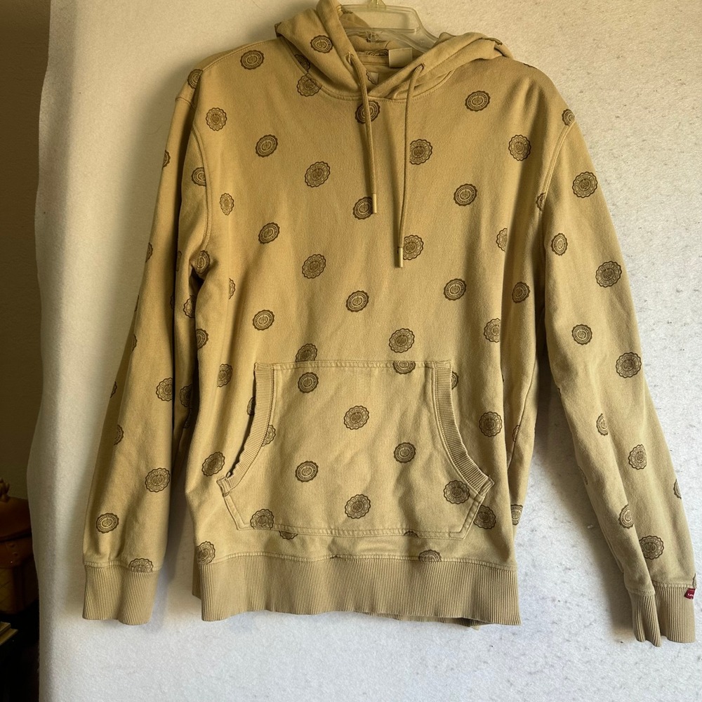 Levis Mens Tan All Over Logo Print Pullover Hoodie Sweatshirt Large